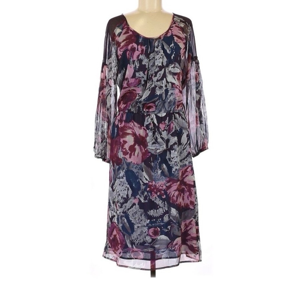 Sundance Purple Floral Silk Chiffon Midi Dress Size XS‎